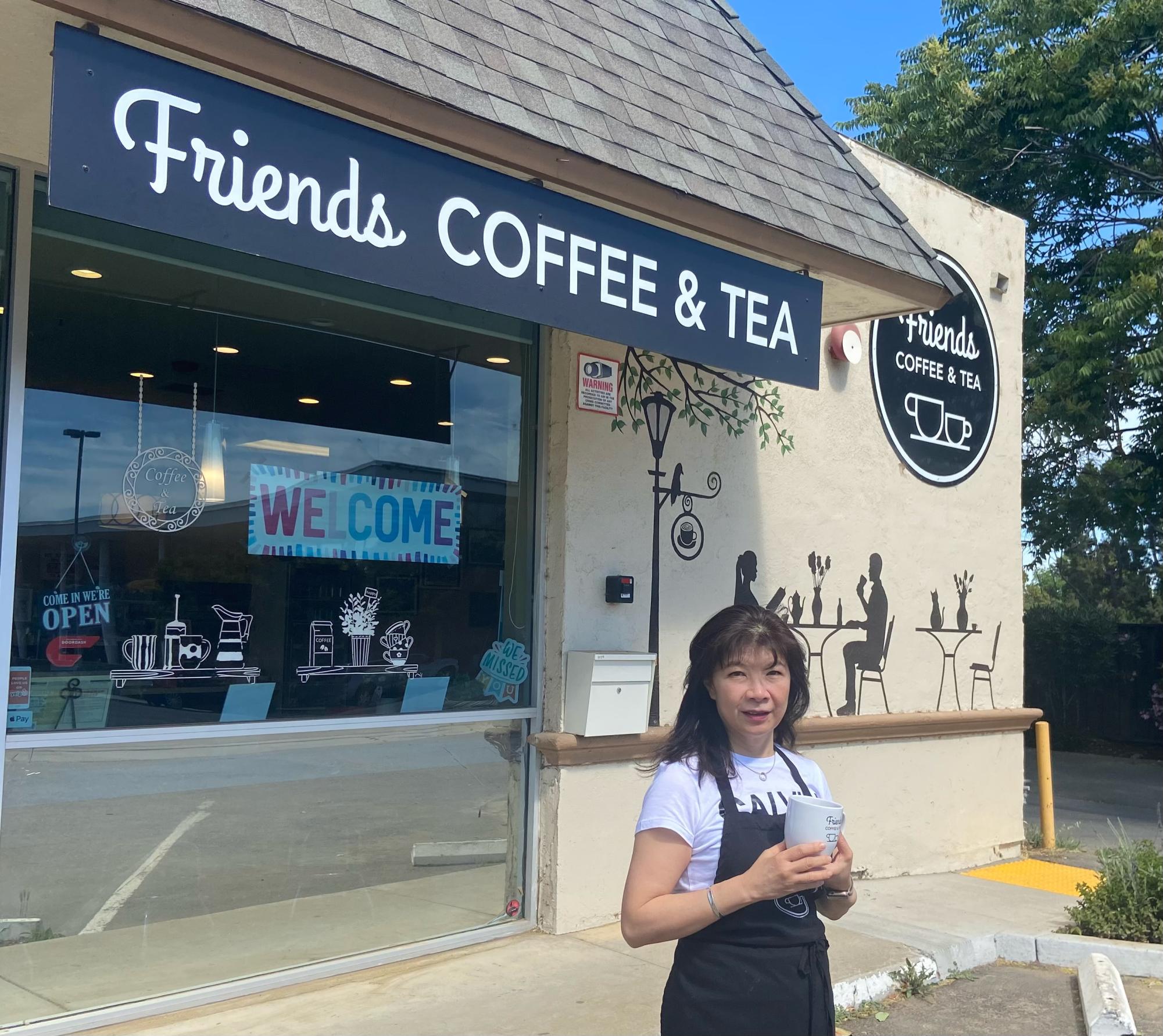 Roxana Chiu in front of her cafe, Friends Coffee & Tea