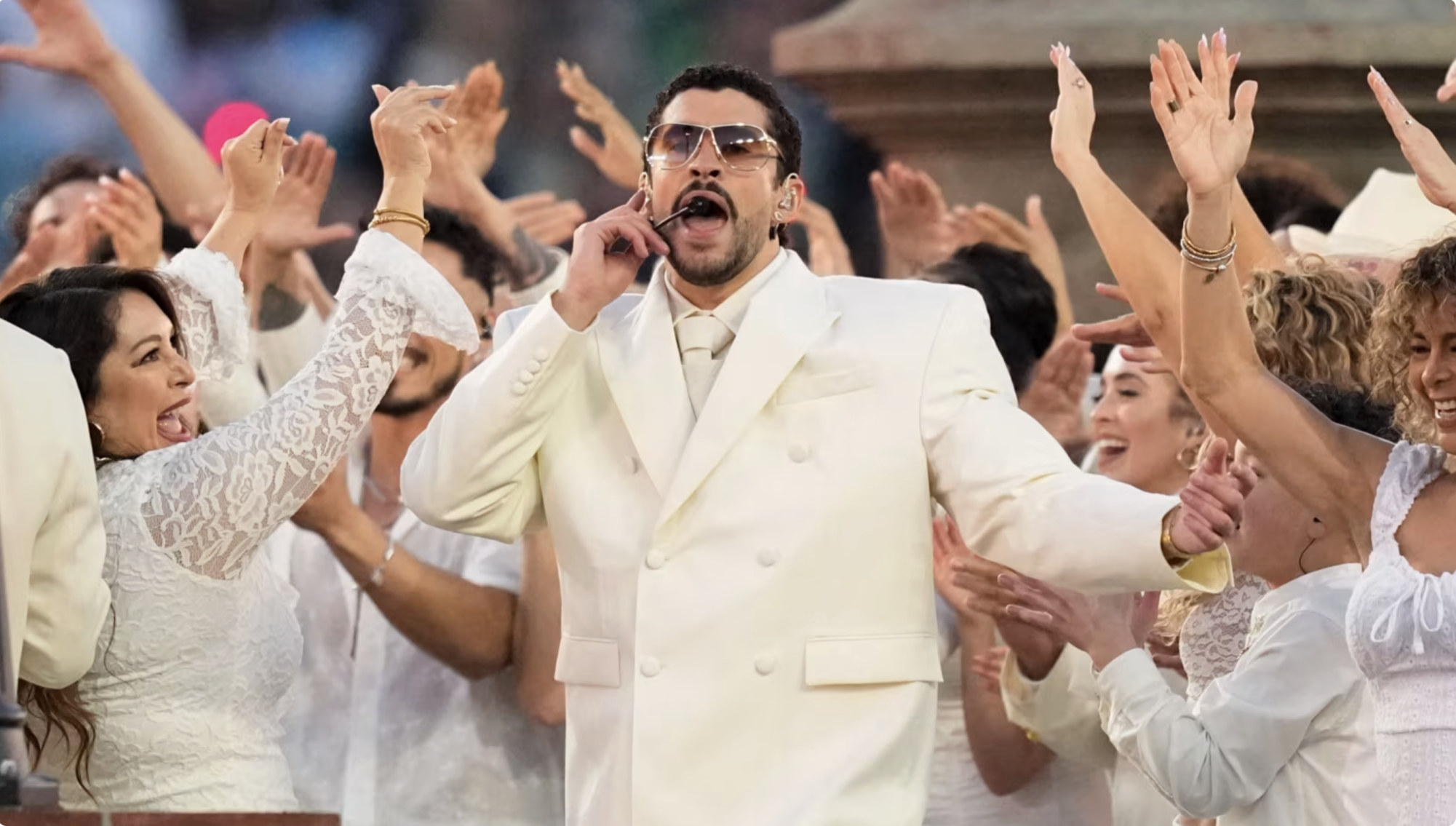 Photo from Julio Cortez, CNN article "Bad Bunny's halftime performance redefined what it means to be an American patriot".