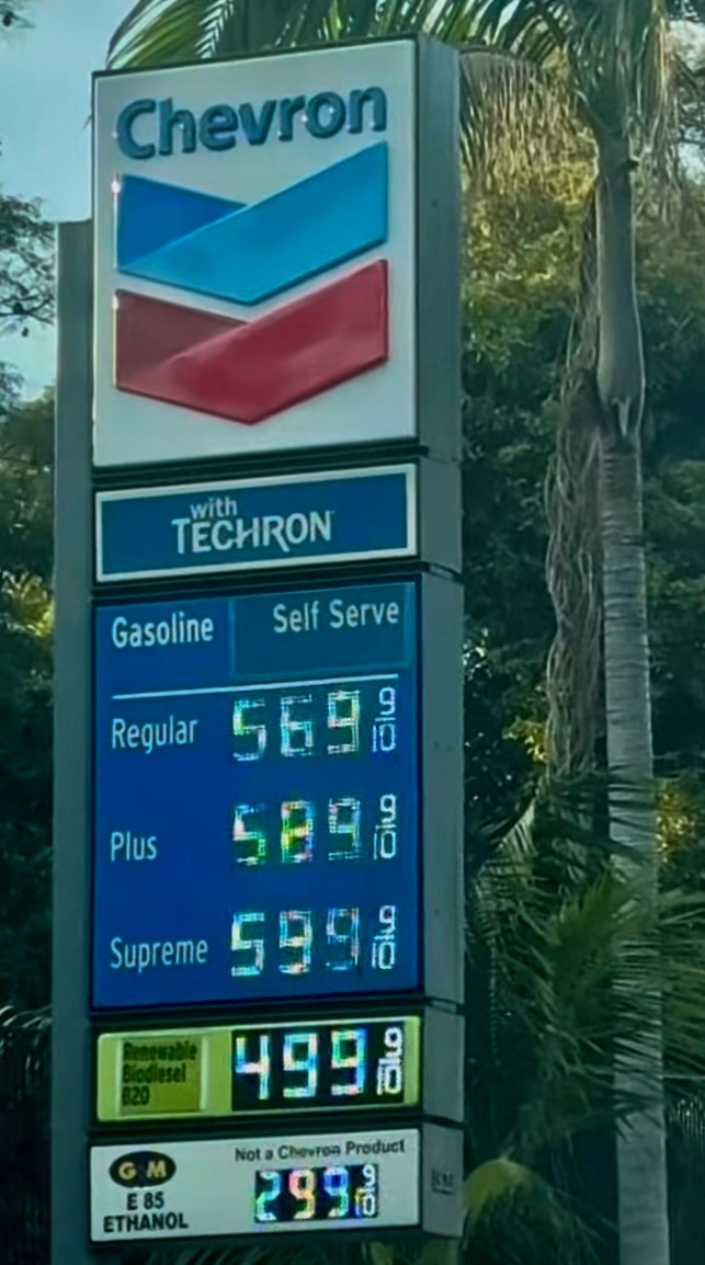 The Chevron station prices off of Bascom and Hamilton Avenue near Del Mar. 