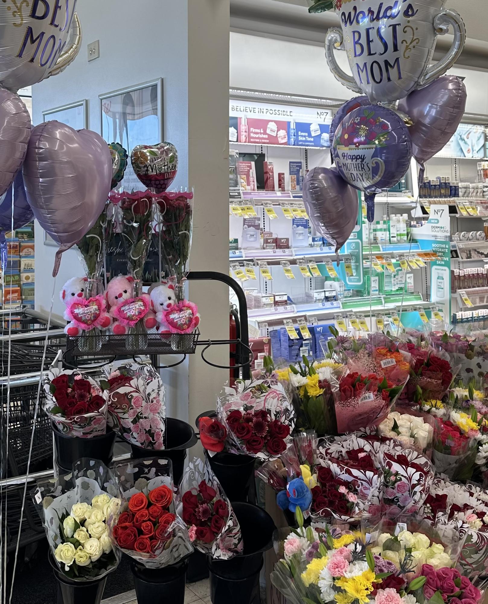 Gifts at a Walgreens for Mother's Day.